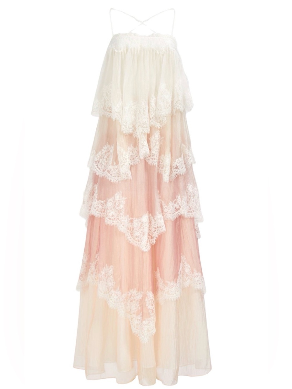 Aje Tiered Lace Maxi Skirt in Blush and Ivory